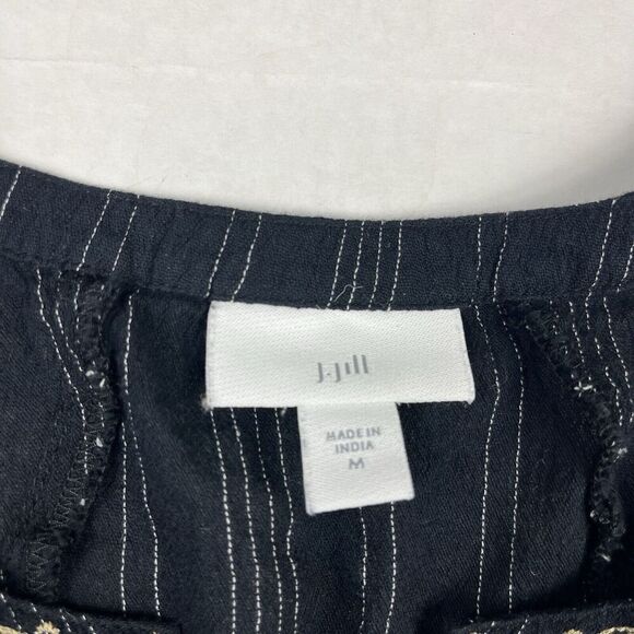 J.Jill Blouse Striped Embroidered Crochet Trim Shirt Long Sleeve V-Neck MEDIUM - Picture 4 of 10